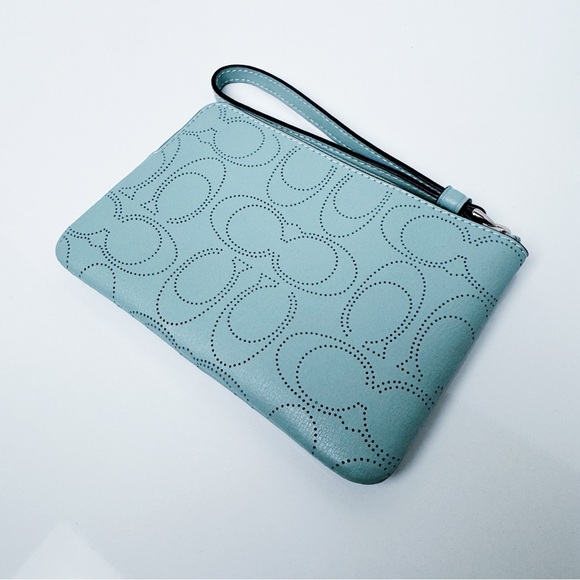 Coach - Light Blue Monogram Perforated Wristlet Pouch - Picture 3 of 5